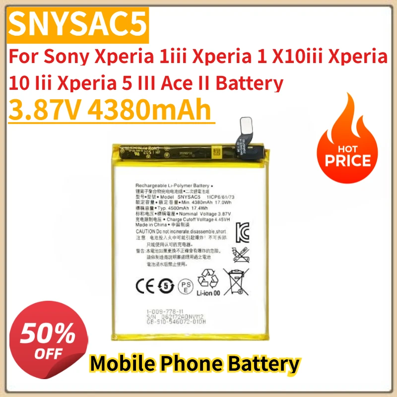 

New Replaceable Battery SNYSAC5 3.87V 4380mAh for Sony Xperia 1iii 1 X10iii 10 Iii 5 III Ace II Battery