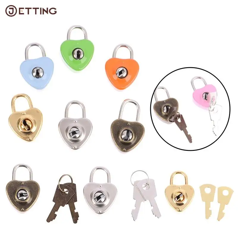 Heart Shape Padlocks Vintage Antique Style Mini Padlocks With Key Lock For Travel Wedding Jewelry Box Diary Book Suitcase Parts