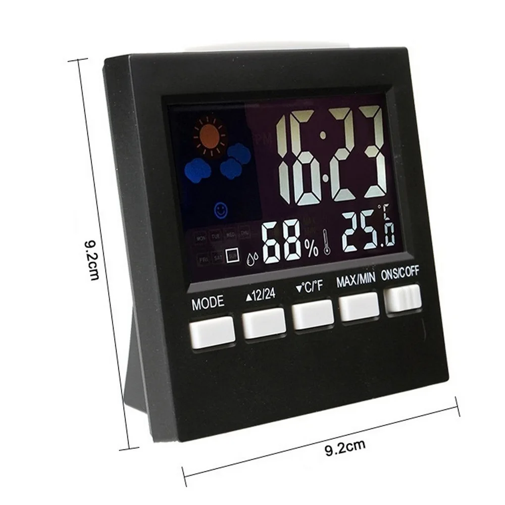 New LCD Digital Thermometer Weather Station Clock Calendar Temperature Humidity Measuring Instrument Thermometer Humidity Meter