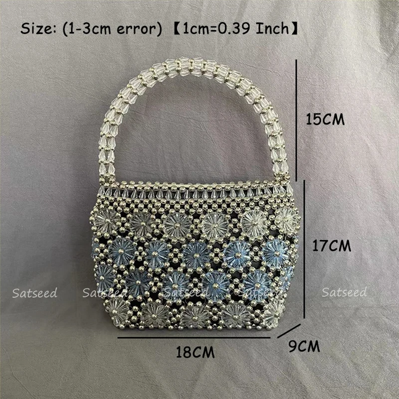 Beaded Bag Pearl Flower Handbag Acrylic Evening Women Famous Brand Vintage Clutch Purse Bucket Designer High Quality Exquisite