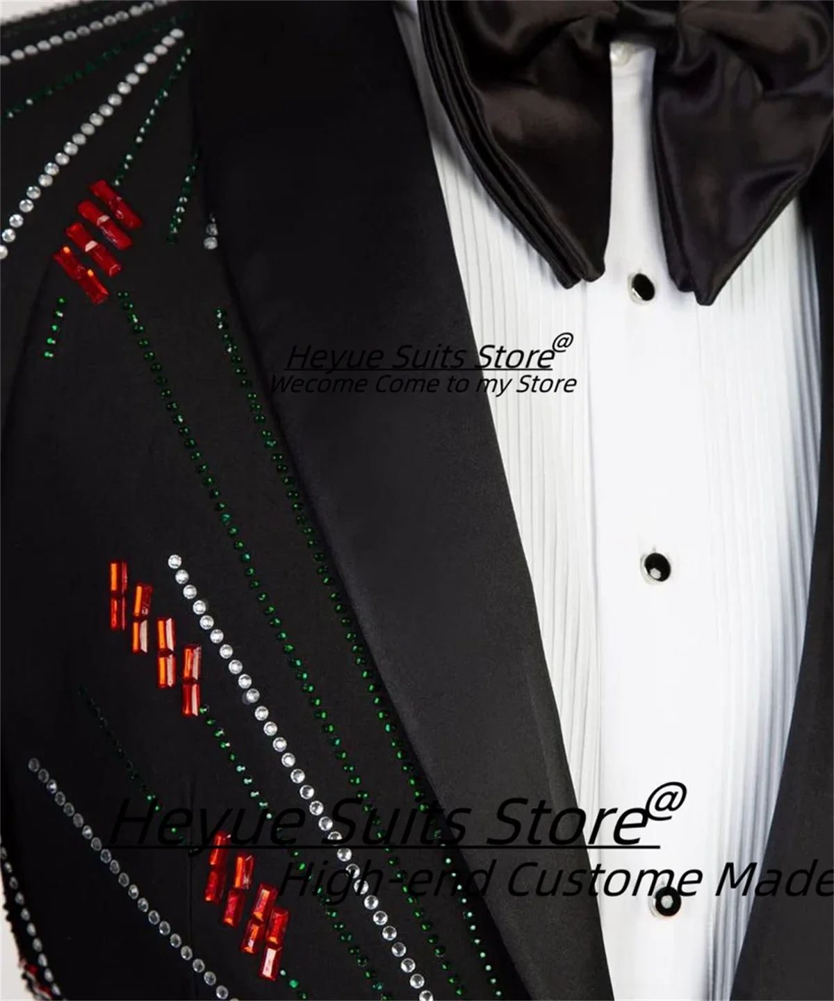 Luxuly Fashion Silver/Red Stoned Men Suits Customized Slim Fit Peak Lapel Groom Wedding Tuxedos Male Prom Blazers Ropa Hombre