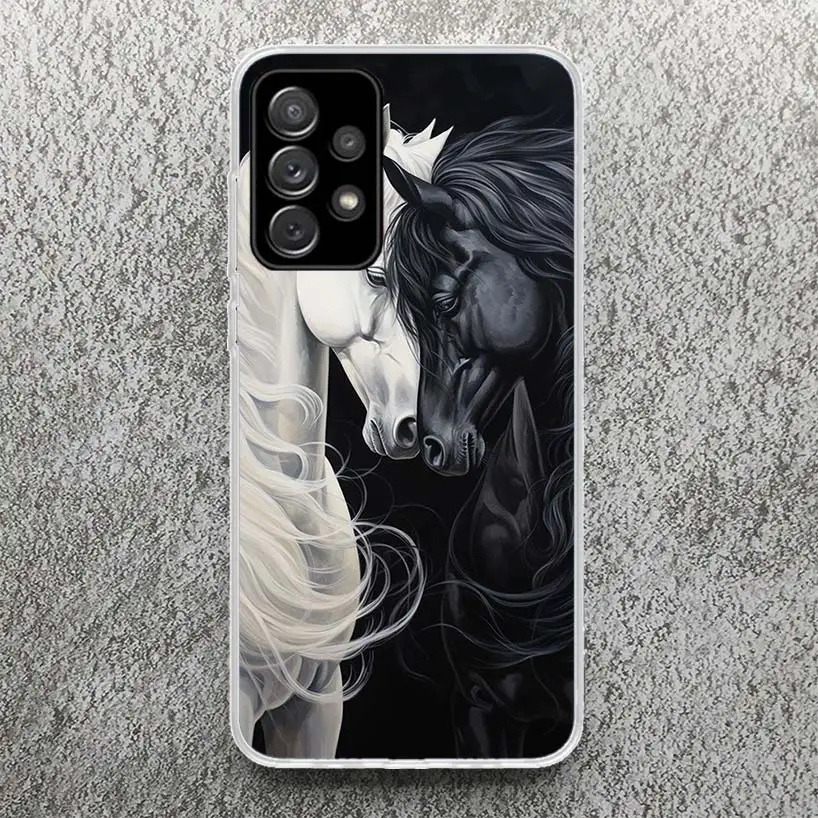 Animal Black Horse Phone Case For Samsung Galaxy A15 A55 A14 A54 A13 A53 A12 A52S A25 A24 A35 A34 A23 A33 A22 A32 A04S A03S A05S