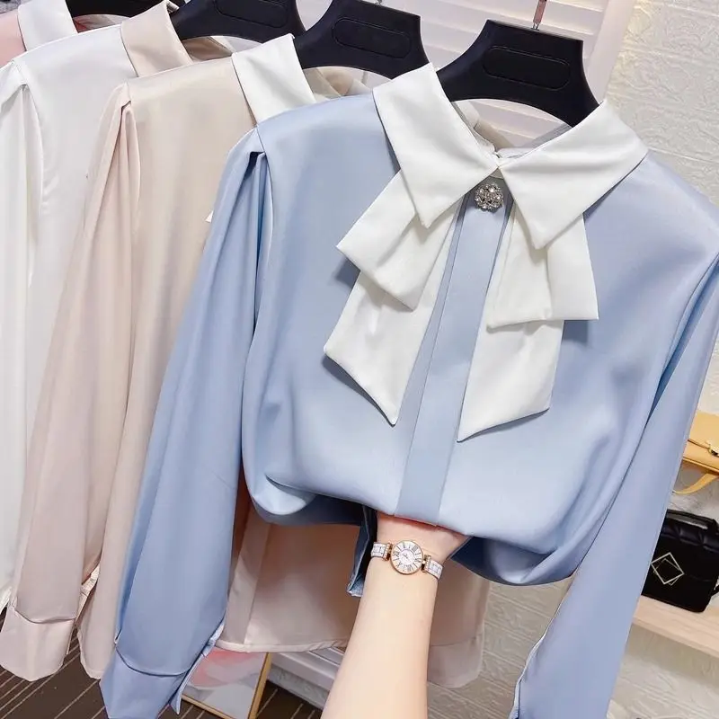 Temperament Elegant Doll Collar Long Sleeves Shirt for Women\'s Spring Autumn Fashion Loose Hanging Feeling Sweet Chic Shirt Top