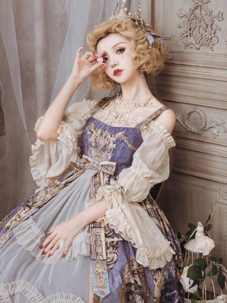 

Girly Victorian Elegant Bow Blouse Japanese Vintage Lolita Blouses Women Harajuku Sweet Lace Flare Sleeve Off Shoulder Shirt Top
