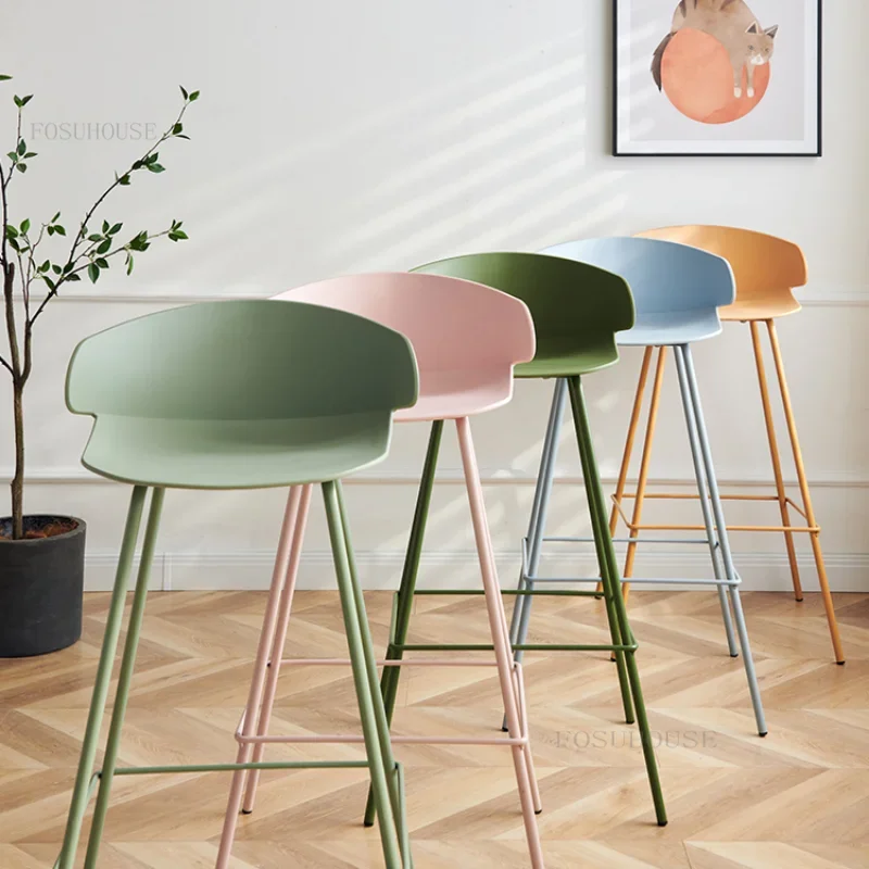 Nordic Plastic Bar Stools Kitchen High Dining Chairs Counter Designer Household Backrest Bar Chair Creative Hotel Stool