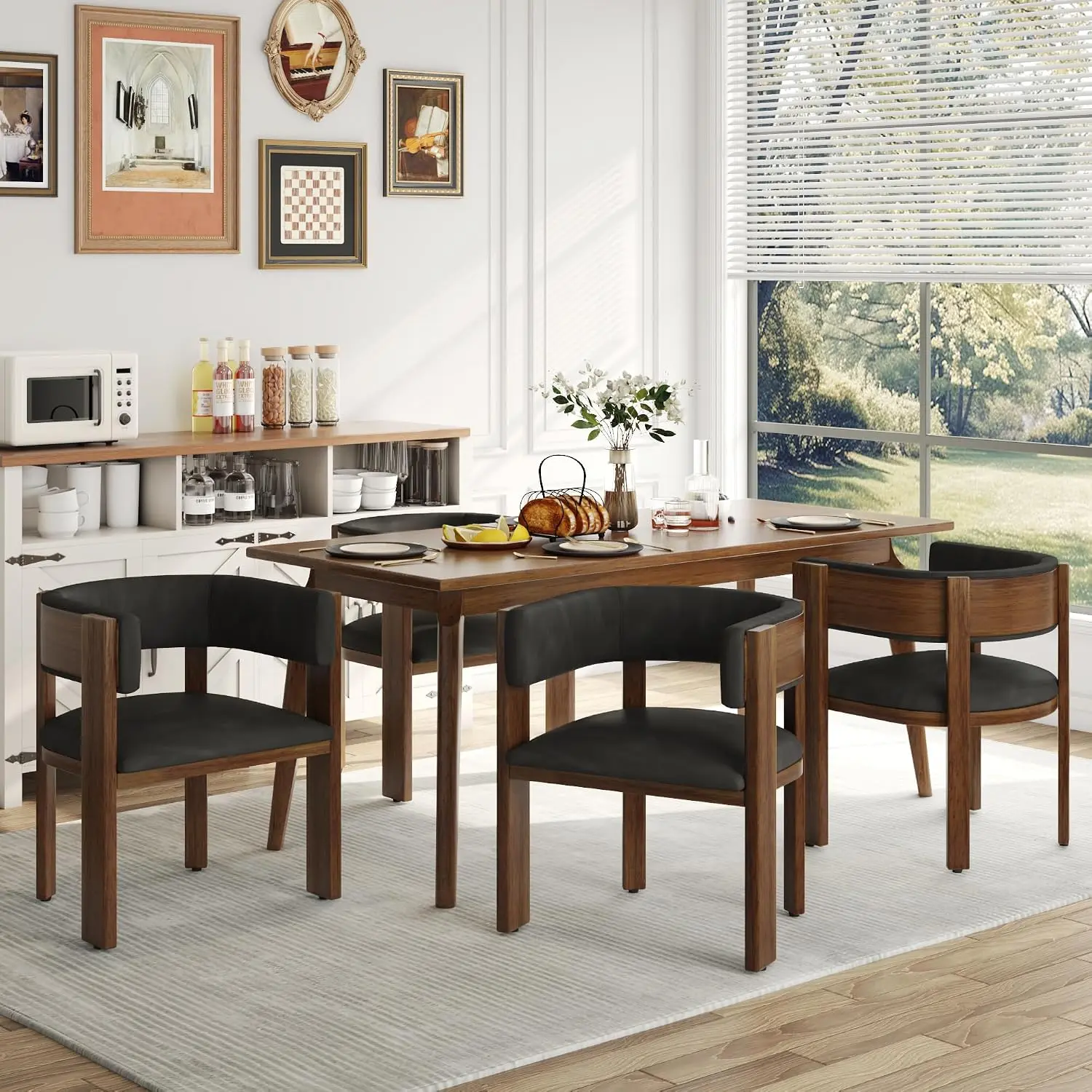 Barrel Dining Chairs Set of 4, Modern Dining Room Chairs with Curved Backrest, Kitchen Chairs with Solid Wood Legs,, Customized