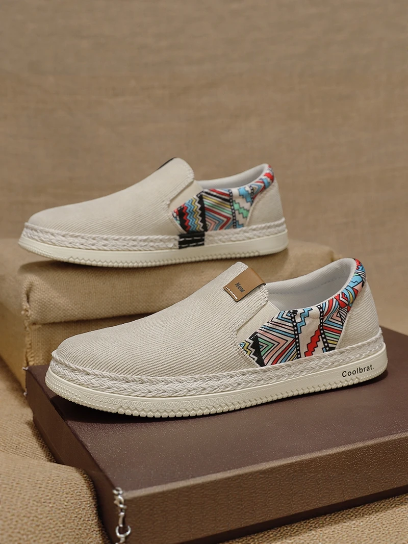 Men's Slip-On Canvas Work Shoes Casual Driving Low-Top Breathable round Toe Flat Heel Rubber Bottom Spring Autumn Season