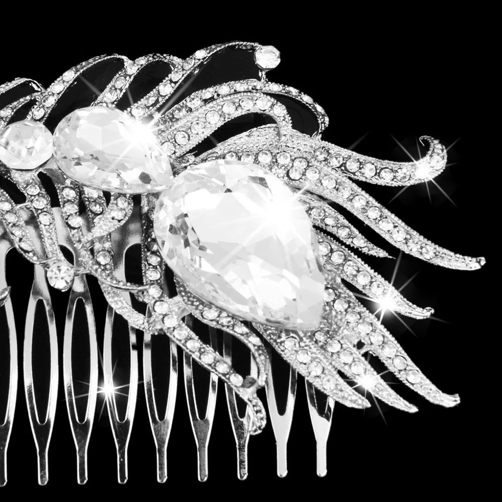Silver 10*6Cm Crystal Rhinestone Pearl Flower Hair Comb For Women Wedding Party Style Crown Headpiece Hair