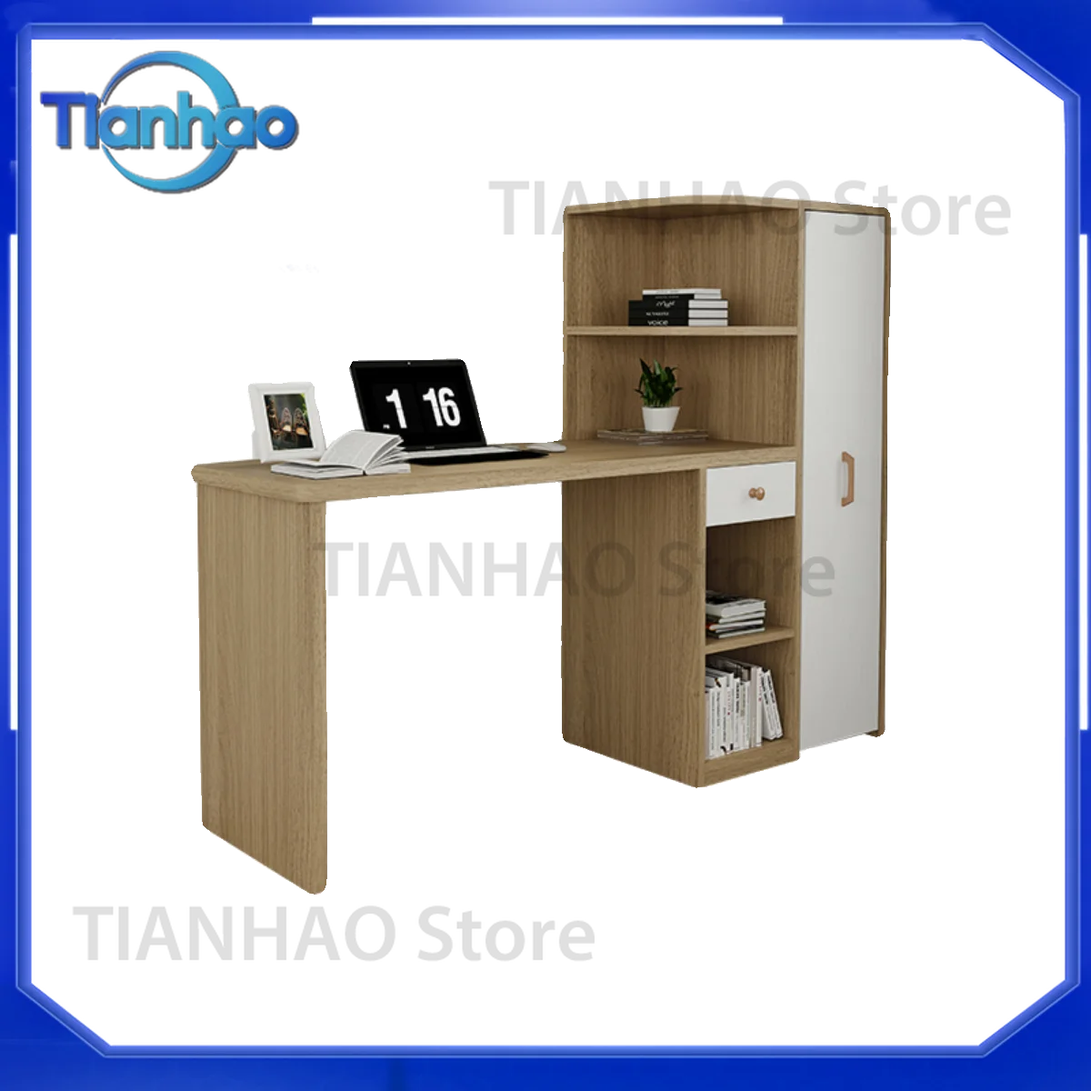 Solid Wood Bookshelf Desk for Student Household Integrated Corner Writing Table for Bedroom Bedside Desktop Office Computer