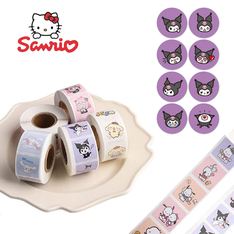 500pcs/roll 1inch Sanrio Hello Kitty Kuromi hand account labels baking decorative stickers Cartoon envelope sealing stickers