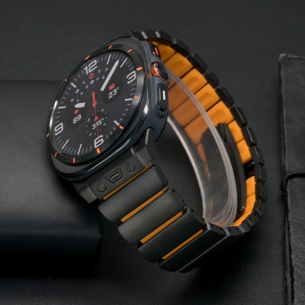 الرجال الفاخرة التيتانيوم حزام لساعة سامسونج جالاكسي الترا 2025 47 مللي متر المعادن المطاط سوار المعصم لساعة جالاكسي الترا 2024 47 مللي متر #3