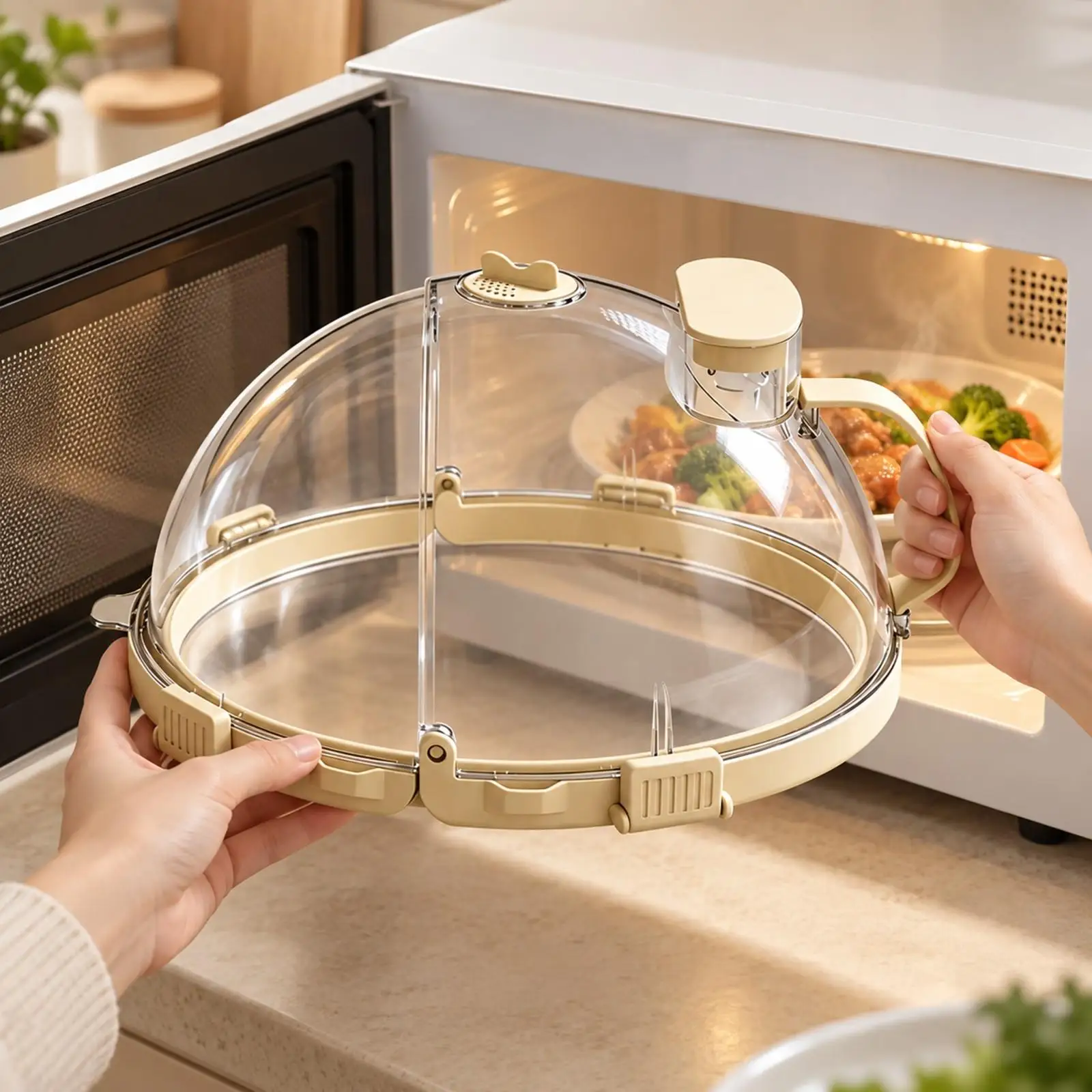 Practical Microwave Heating Cover with Steam Vent Transparent Splatter Guard Dome Lid for Reheating Food Dust Proof Heat Safe