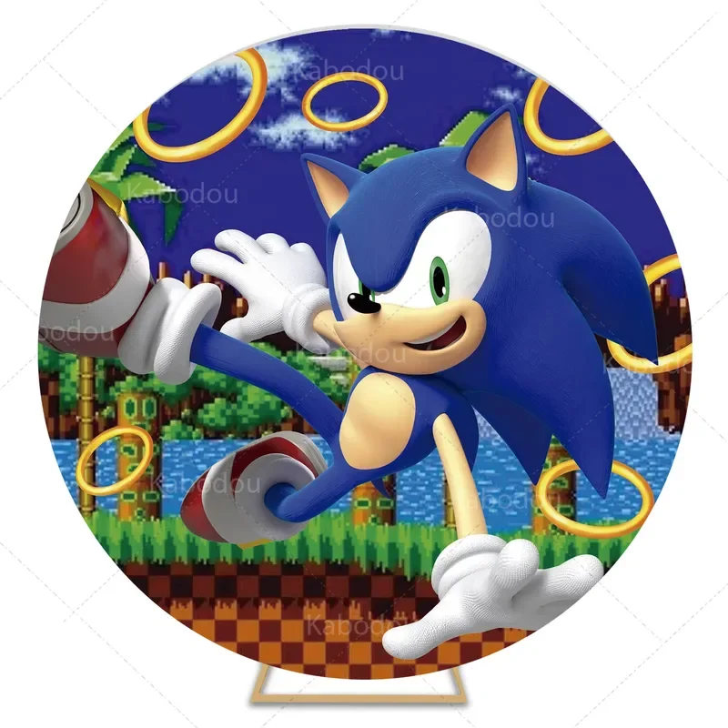 Sonic the Hedgehog Backdrop for Birthday Party Decoration Round Photography Background Baby Shower Cylinder Cover Studio Props