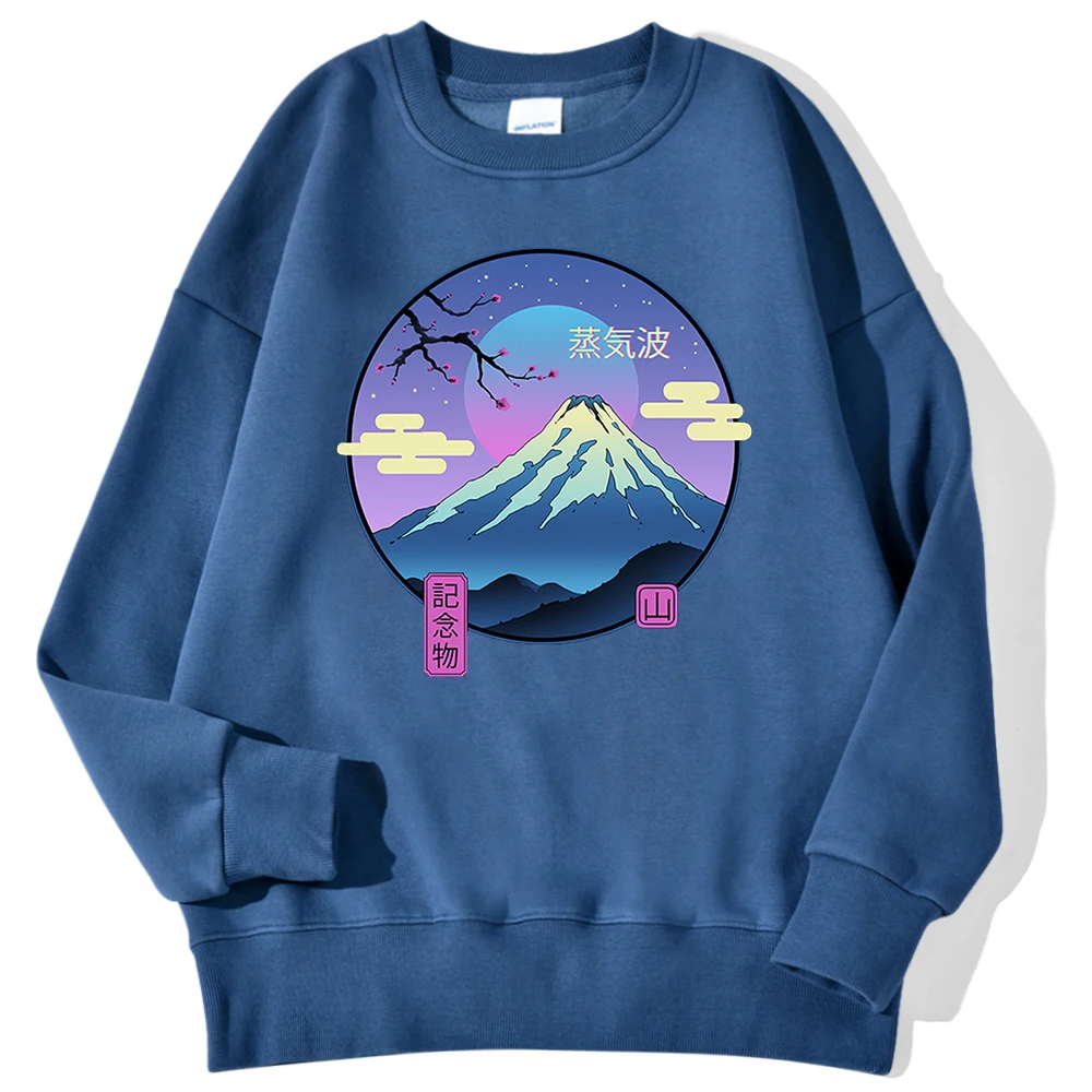 Japanese Style Mountain Printing Men\'S Pullover Simple Loose Hoodies Fashion Casual Sweatshirt Hipster Soft Fleece Streetwears