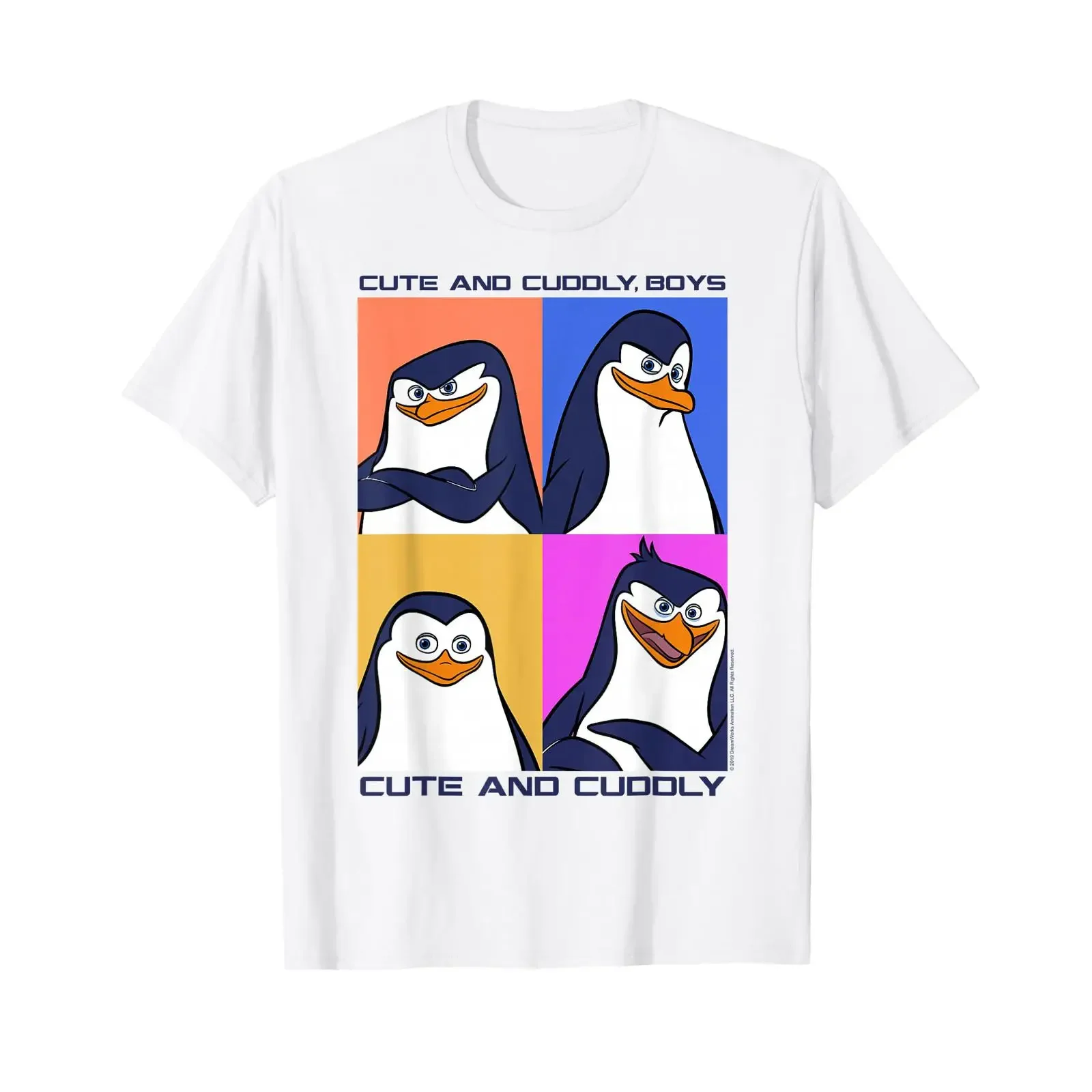 Madagascar Penguins Cute and Cuddly Text Poster T Shirt Small vintage Washed Stretched Versatile Unisex homme Stylish Casual
