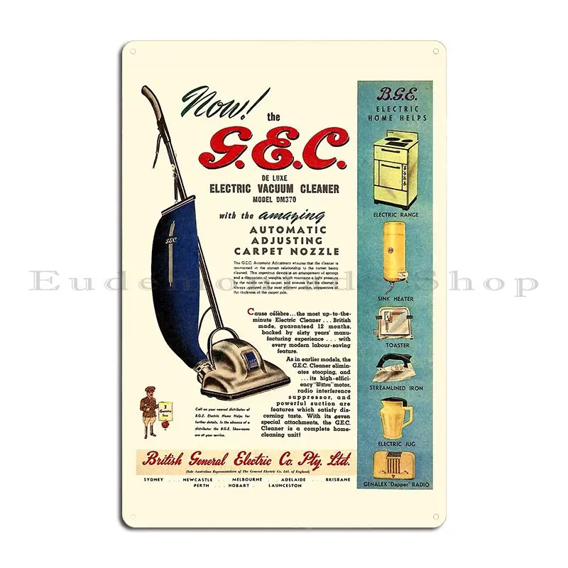 Electric Vacuum Cleaner Advert Metal Signs Wall Cave Create Garage Home Club Tin Sign Poster