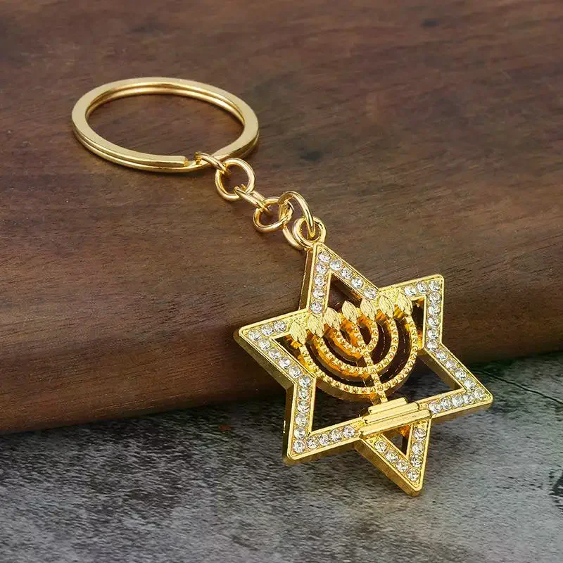 Fashion Shining Zircon Star Hanukkah Keychain For Women Men Jewish Religious Gifts Jewelry Accessories