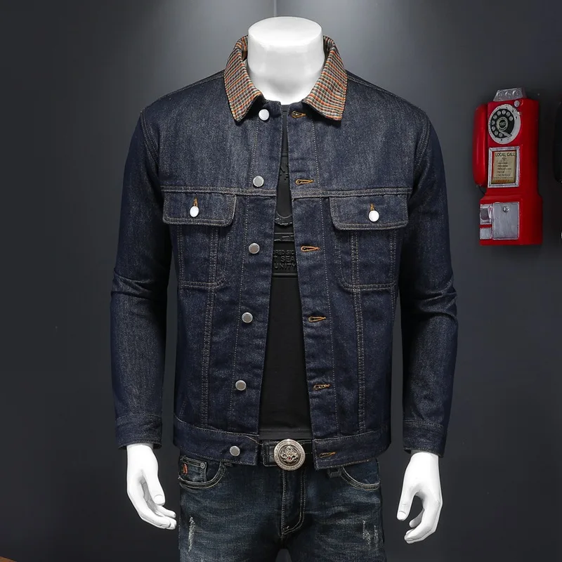 

Spring Jacket Men's Denim and Autumn Wash Denim Jacket Men Patchwork Collar European and American Trend Large Size