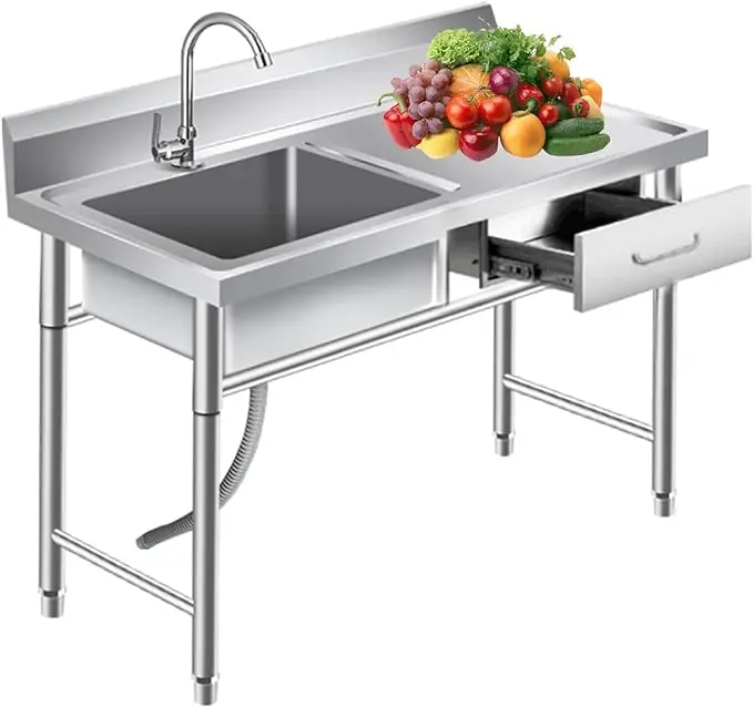 gm-2026 New Customized Design Stainless Steel Sink Table with Drawer Storage Working Table