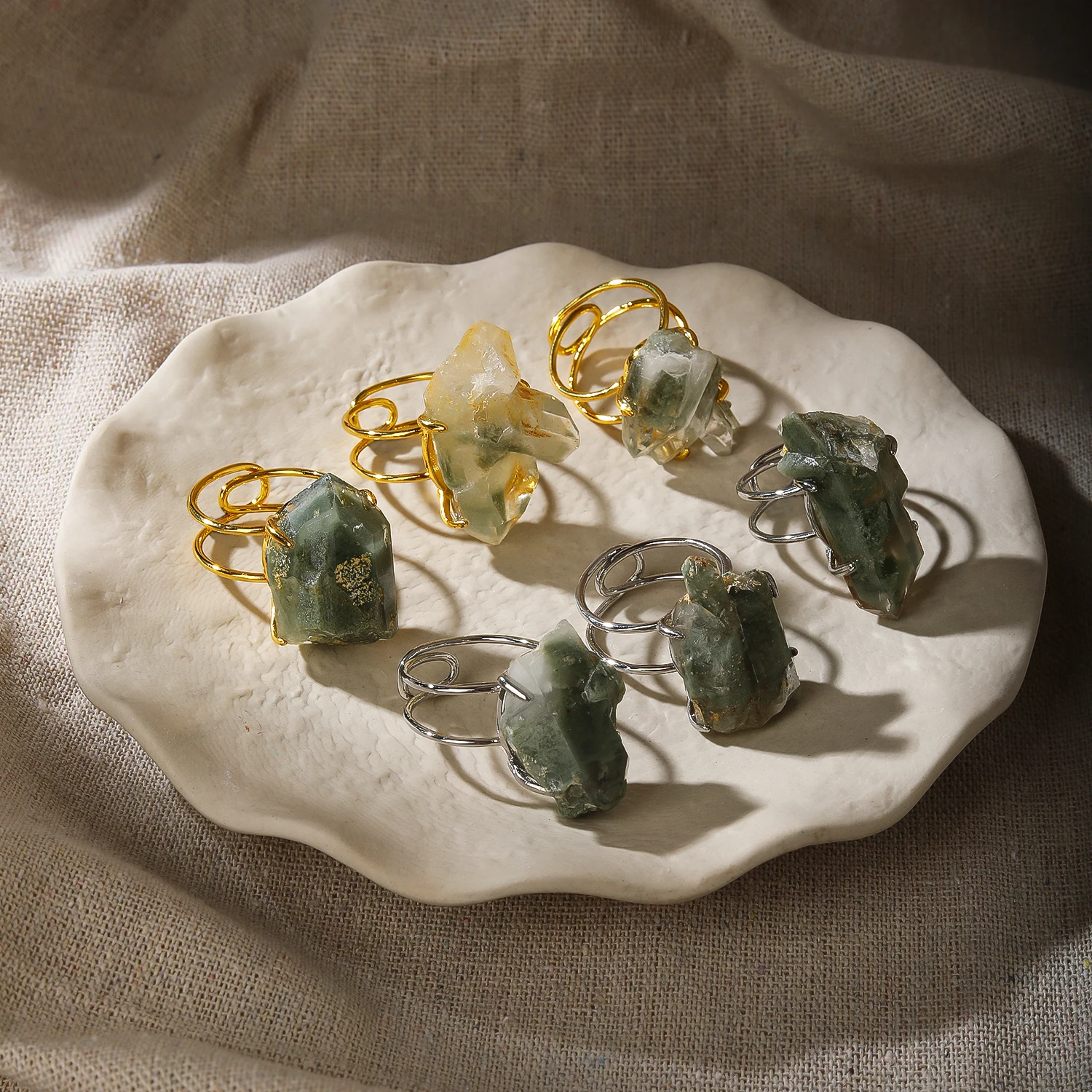 Natürlicher Azurit-Malachit-Geode-Fingerring, verstellbar, vergoldet, versilbert, Ring im Bohemian-Stil, Unisex-Accessoire – Detail 12