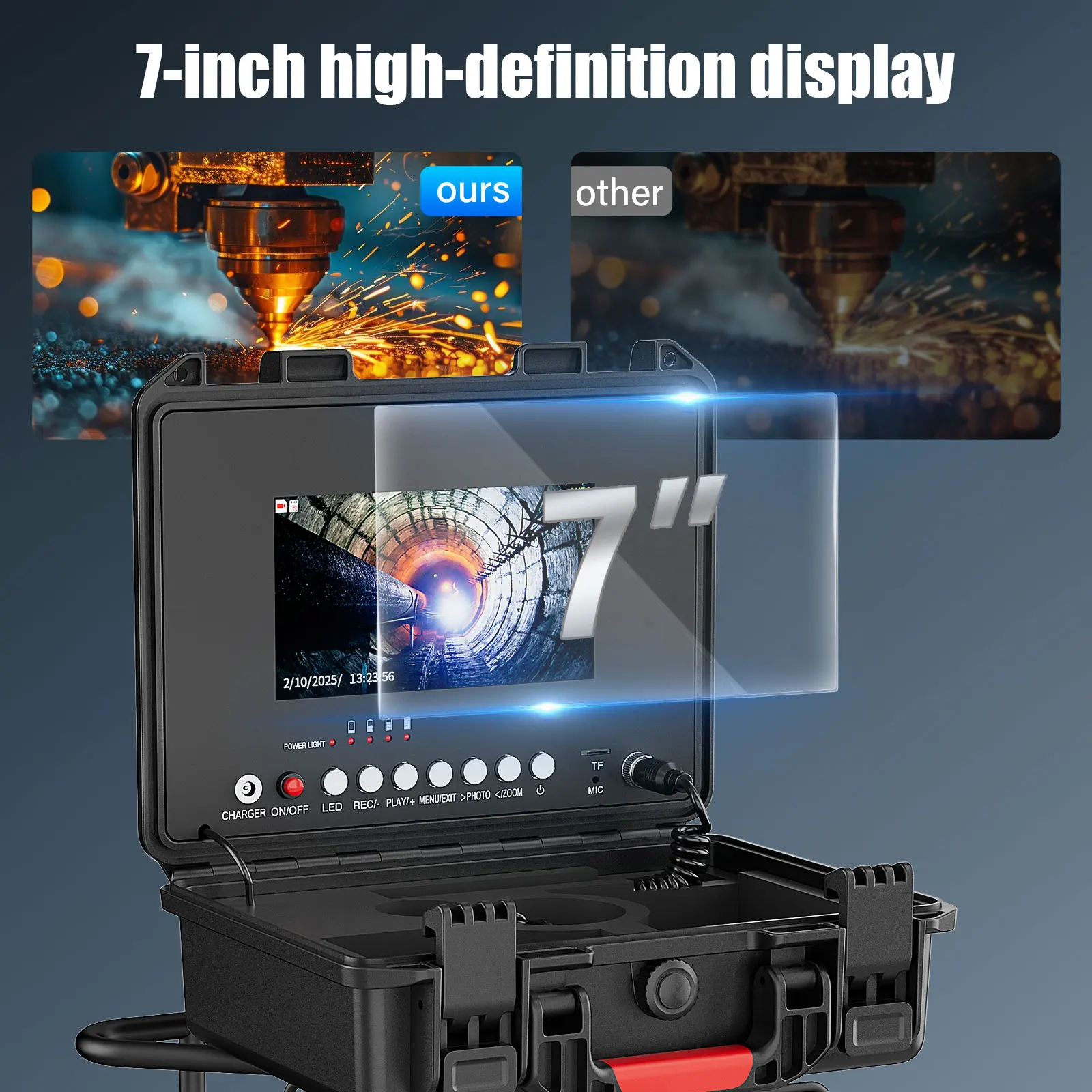 7 بوصة IPS رصد أنابيب الصرف الصحي التفتيش كاميرا مع بطارية 2600mah 17 مللي متر/23 مللي متر خط أنابيب الصرف الصحي المنظار الصناعي DVR 16GB بطاقة