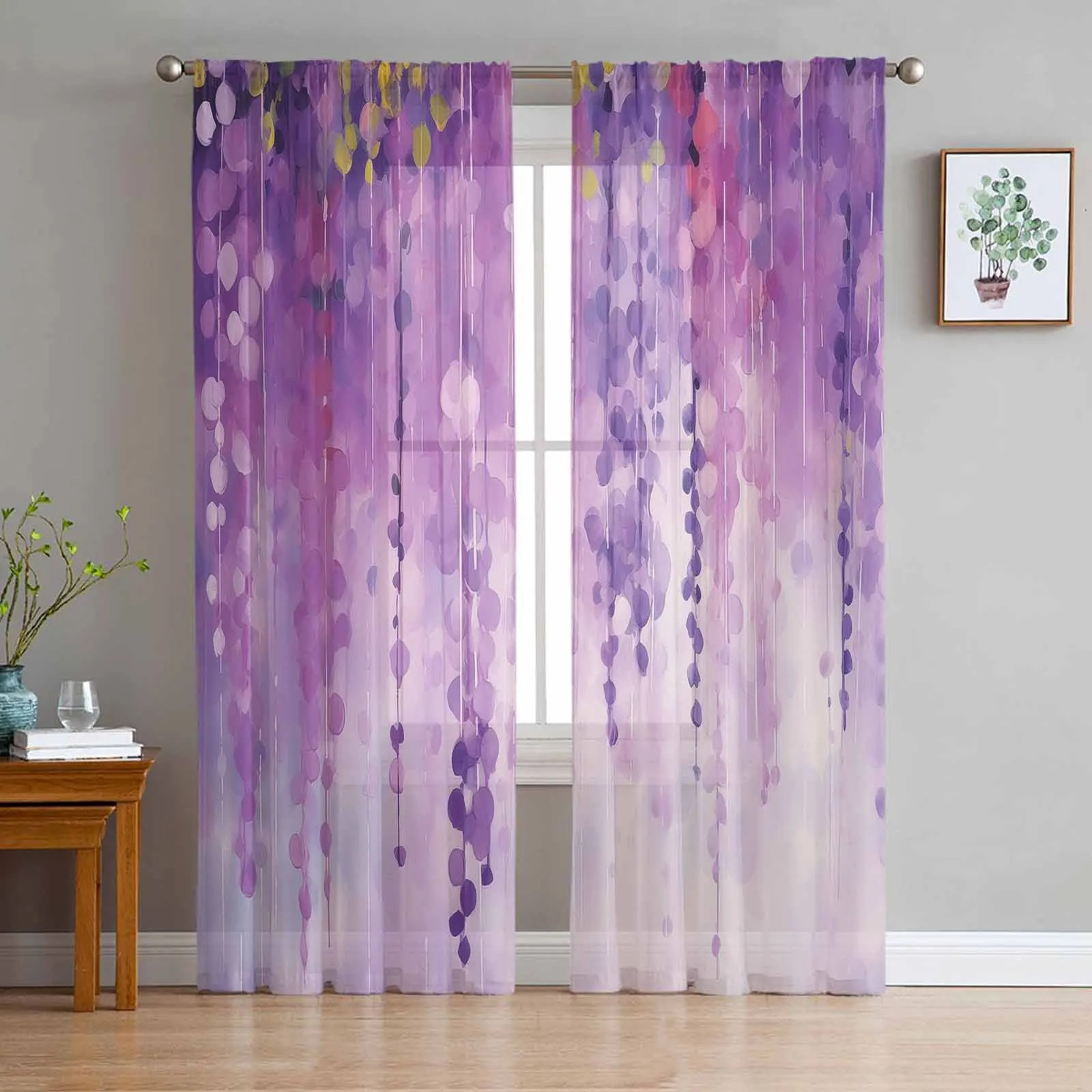 Spring Flowers Hand Painted Oil Painting Voile Curtains for Living Room Window Tulle Curtain for Bedroom Sheer Blinds Drapes