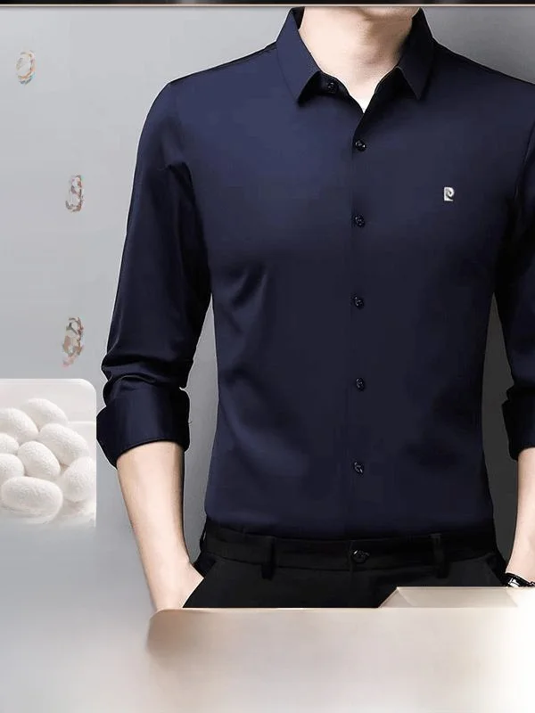 

Pierre Cardin Men's Long Sve Silk irt Casual High-end Feel No Ironing Required Ele Busin Casual Sle