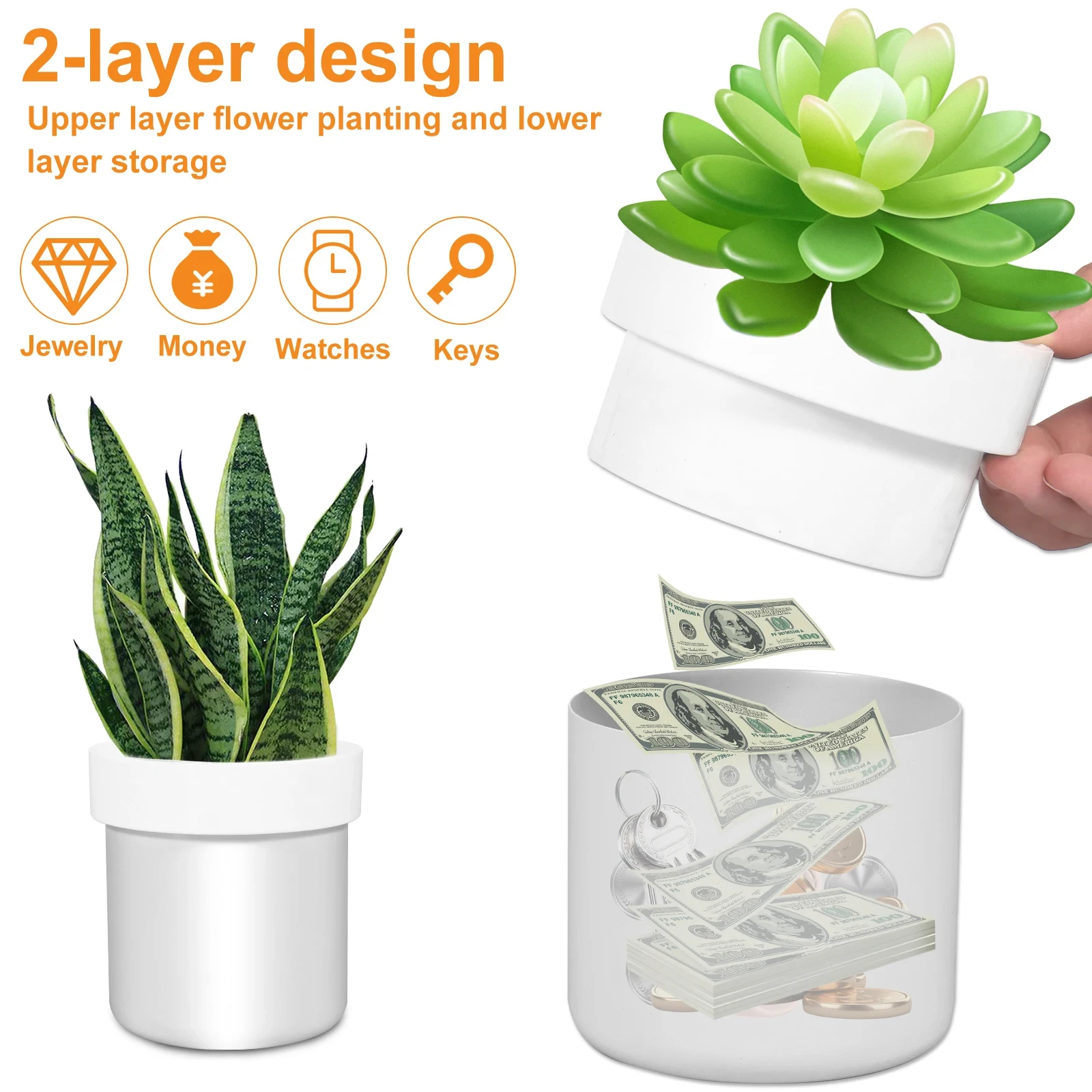 Secret Hidden Safe with Key Lock 2-Layer Creative Flower Pot Stash Box Suitable for Secret Storage Hide Money and Valuables New