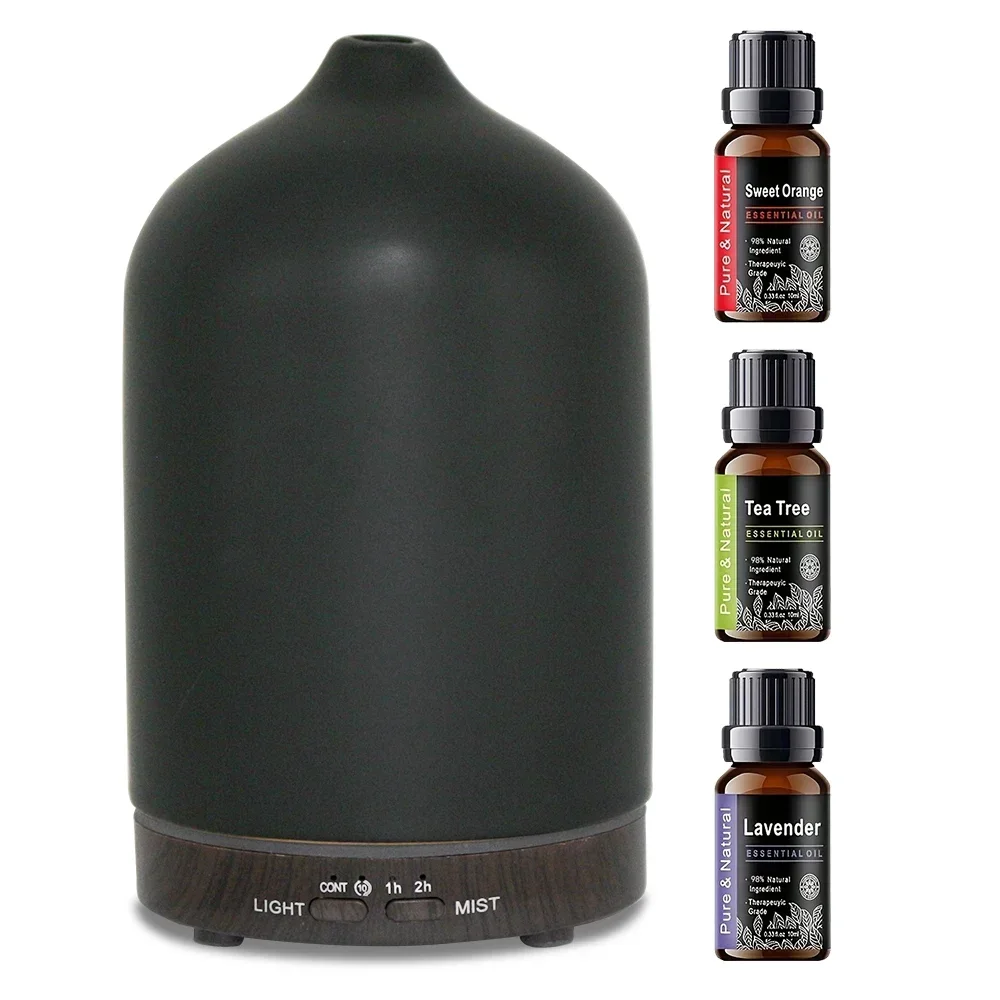 200ml Cool Mist Essential Oil Aroma Humidifier, 7 Color Changing LED Lights, Timer Setting, Includes 3 Pcs Essential Oils, Quiet Desktop Diffuser, Holiday Gift for Her Him Family