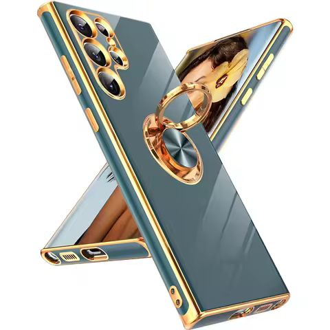 Plating Silicone Case for Samsung Galaxy S22 S23 S24 Ultra S25 Edge S20 FE S21 Plus S 25 A55 A54 A35 5G Cover with Ring Holder