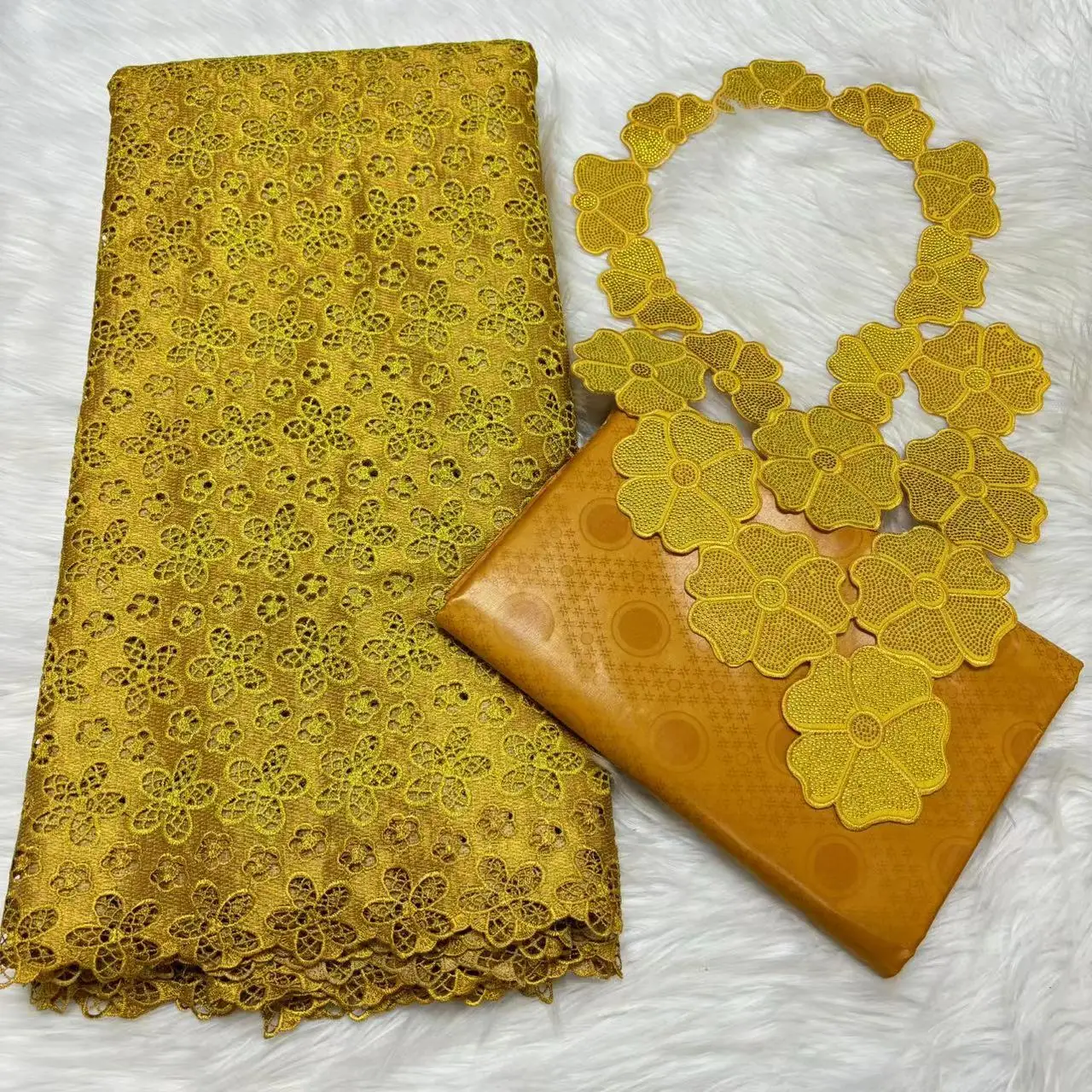 High Quality 2.5yards Swiss Cotton Lace Fabric with 2.5yards Bazin Riche Fabric +Collar Set Hot Sale for Women Dress L512-24