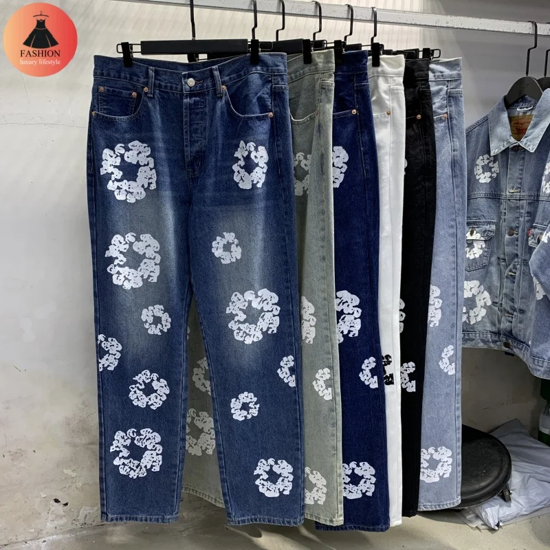 

New High Street Hip Hop Fall Winter High Quality Mens Womens Kapok Printed High Quality Jeans Casual Pants