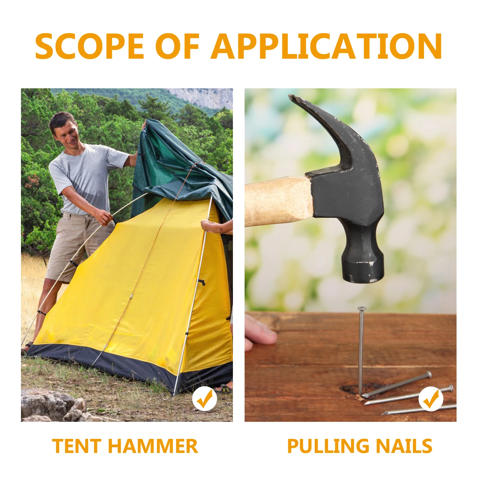 2 قطعة مطرقة خيمة عالية الجودة مزورة الصلب المسامير المطرقة للتخييم مسمار سحب النجارة هدم أداة إصلاح المنزلية