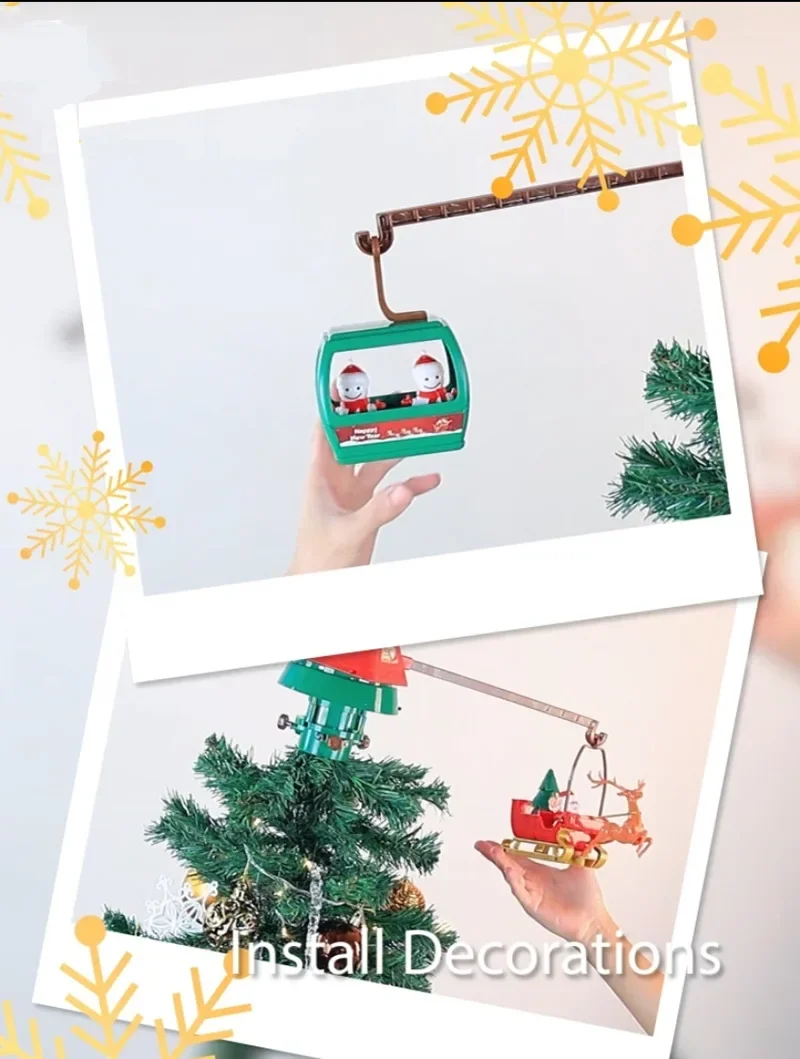 Christmas Tree Top Star with Led Light and Music Decoration Rotating Flying Car Santa Claus/Cable Car/Elk New Year's Gifts