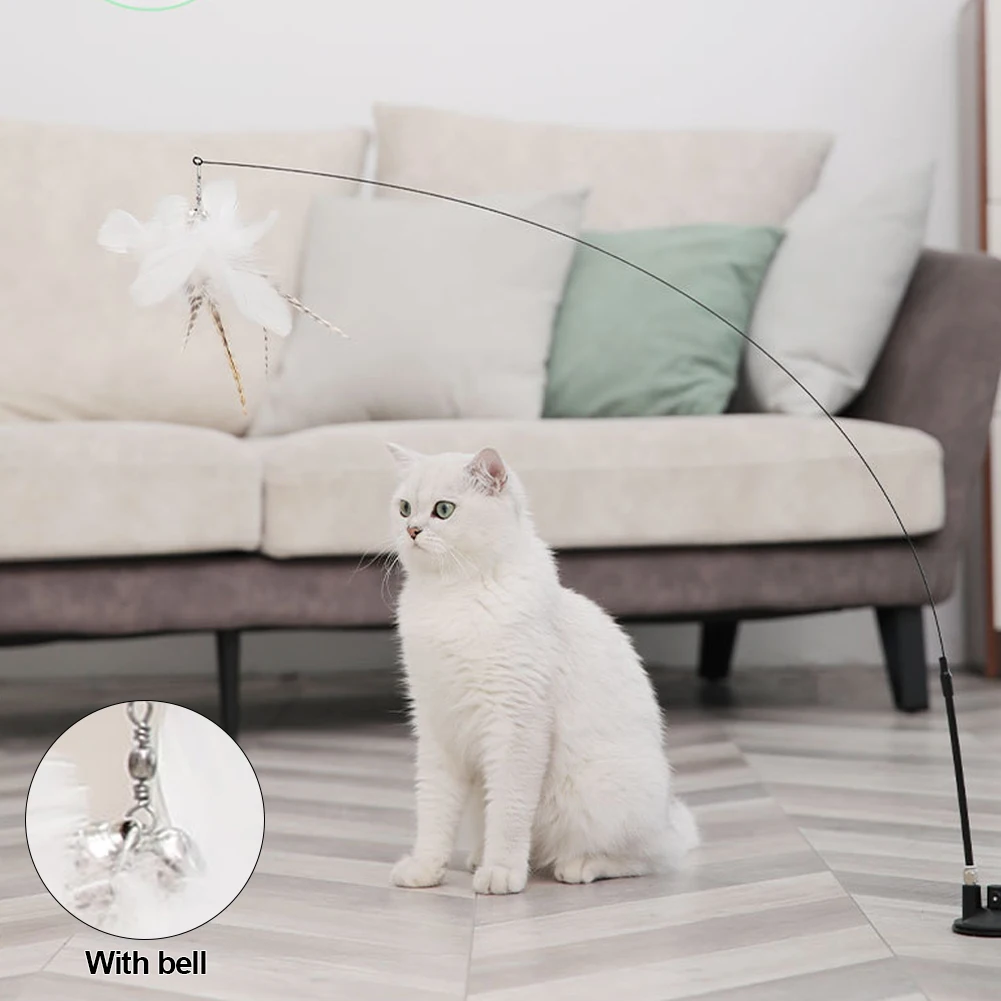 Interactive Cat Toy Handfree Cat Stick Playing Kitten Playing Teaser Wand Toy Suction Cup Bird/Feather Cat Wand Pet Supplies