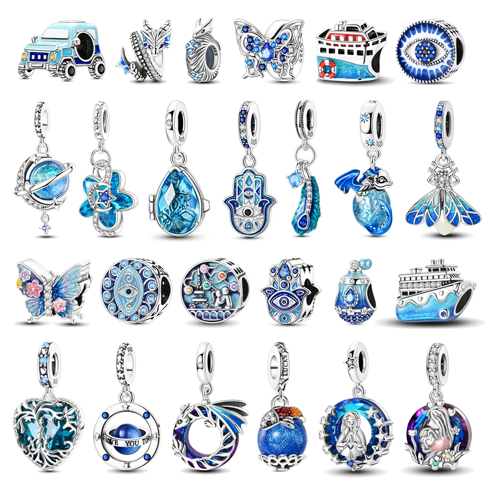 

Blue Series 925 Sterling Silver Ship Blue-Eyed Perfume Bottle Car Dragon Charm Fit DIY Bracelet Necklace Fine Jewelry Gifts
