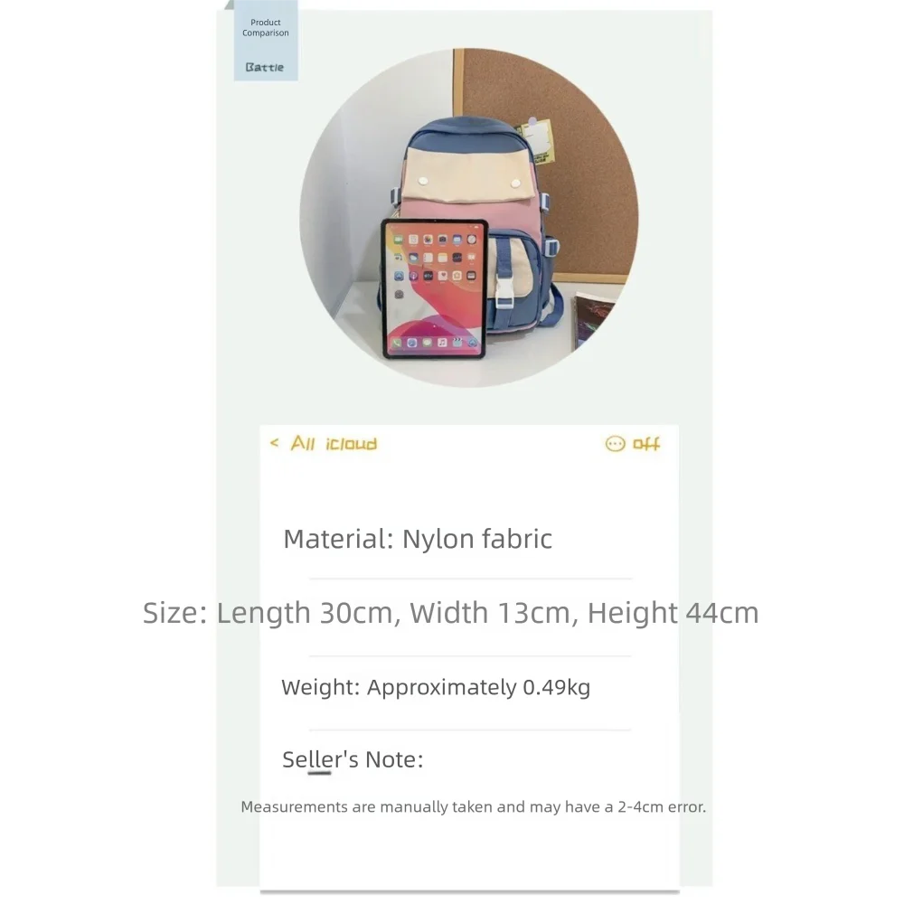 Simple Nylon Backpack Breathable Korean Color School Bag Multifunction Large Capacity Book Bag Students