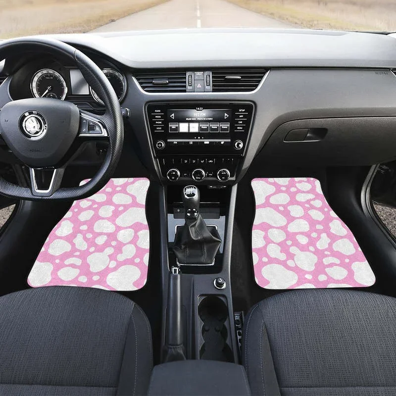 White And Pink Cow Print Front and Back Car Floor Mats    Heavy Carpet Front and Rear Full Set 4PCs Pack