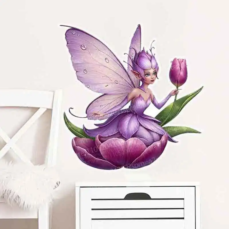 Tulip Fairy Wall Stickers Art Decal for Children's Room Living Room Sofa Background Decoration Fairy AA325 Tale Theme Home Decor