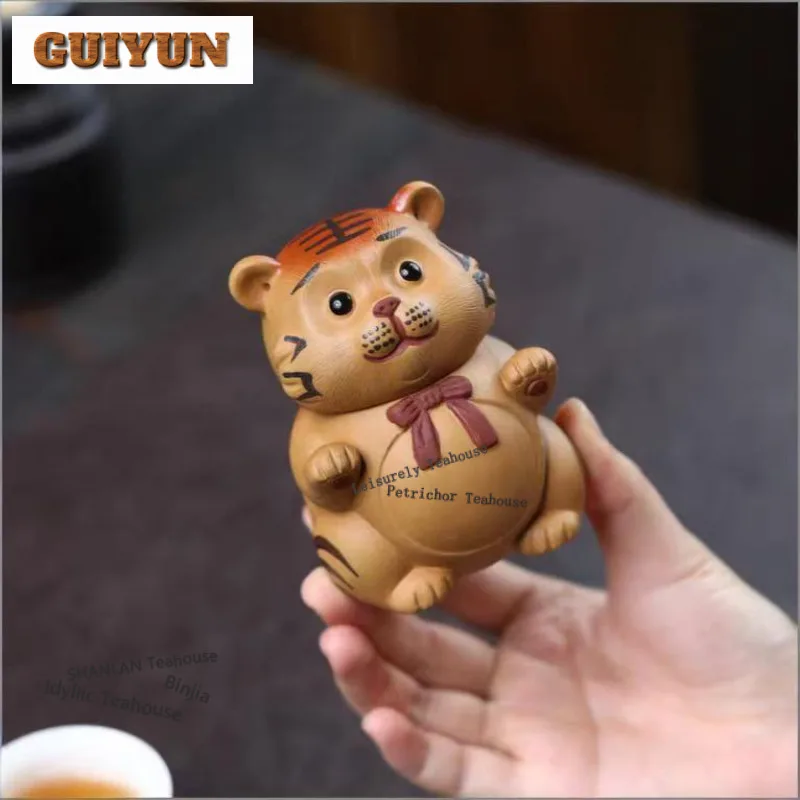 

105 мл антикварные чайники Исин из фиолетовой глины, горшок ручной работы с тигром, чайник из необработанной руды, грязевой чайник, китайский чайный сервиз Zisha, чайные предметы, ремесло