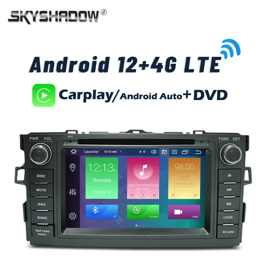 Carplay DSP 4G LTE Android 12.0 8GB+128GB Car DVD Player Wifi GPS Radio Bluetooth For Toyota Auris E150 Corolla Levin 2006-2012