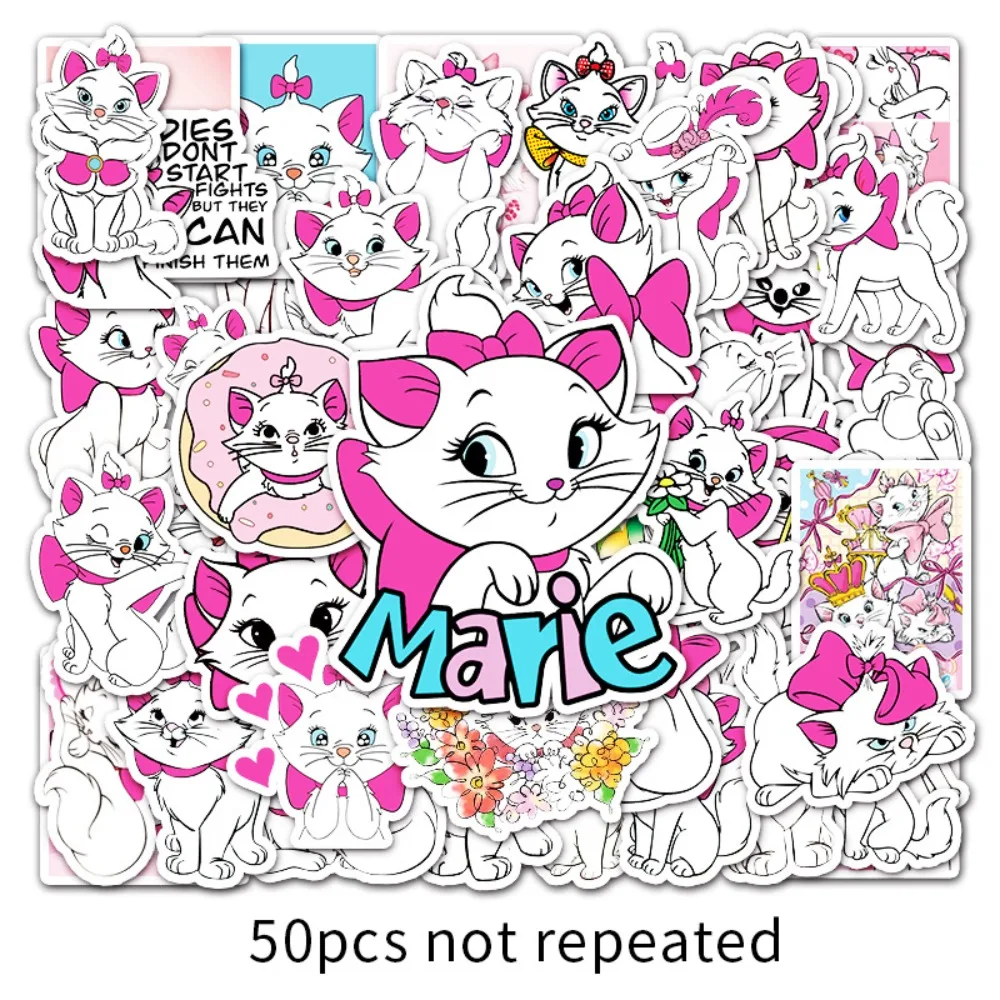 50 stks Disney Klassieke Cartoon De Aristocats Karakter Marie Kat Cartoon Graffiti Stickers kinderen DIY Speelgoed Decoratie Decals
