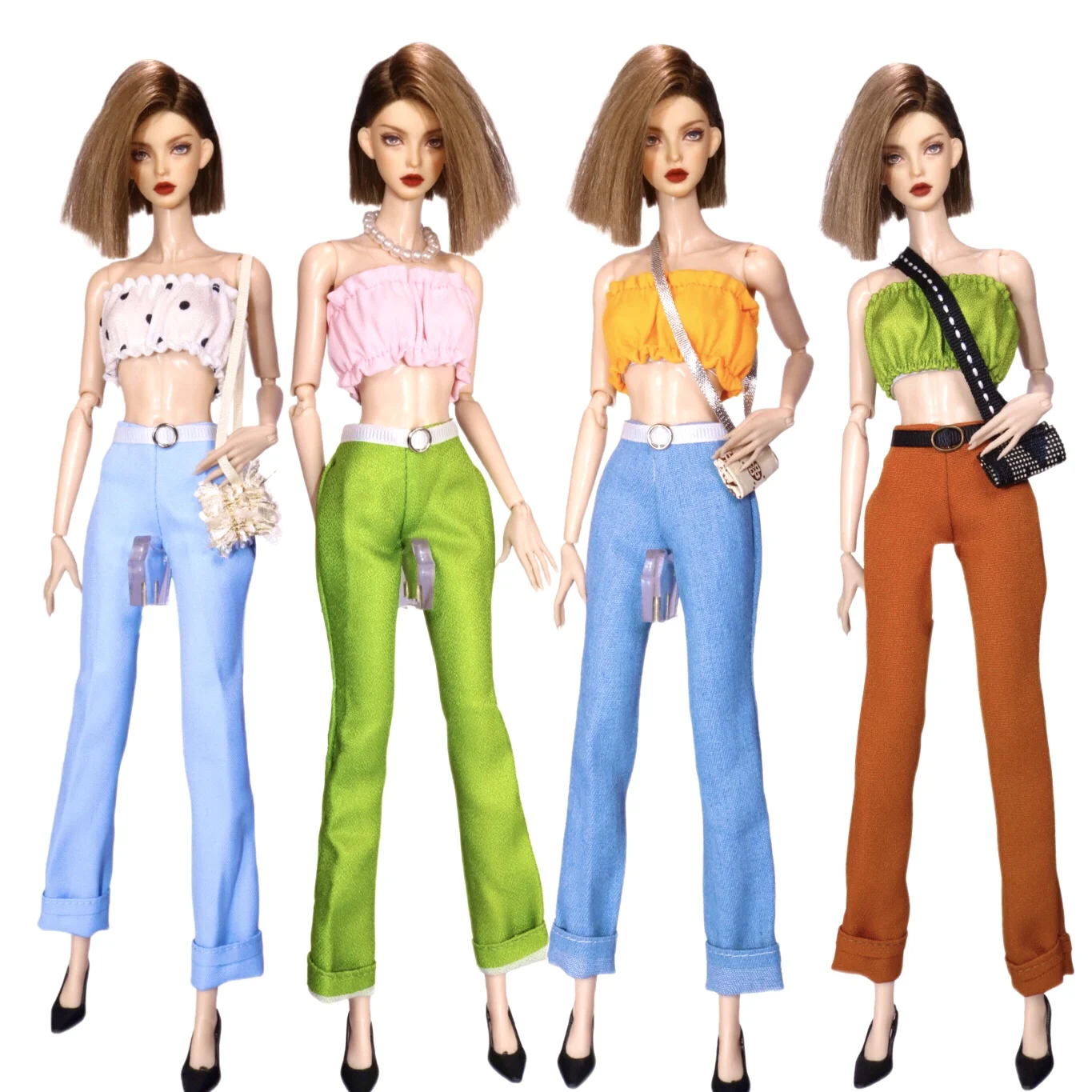 Nuevo 1 Juego de ropa para muñeca de niña, Top de tubo, pantalones, zapatos, bolsa, ropa para muñeca Barbie de 30CM, accesorios para muñecas