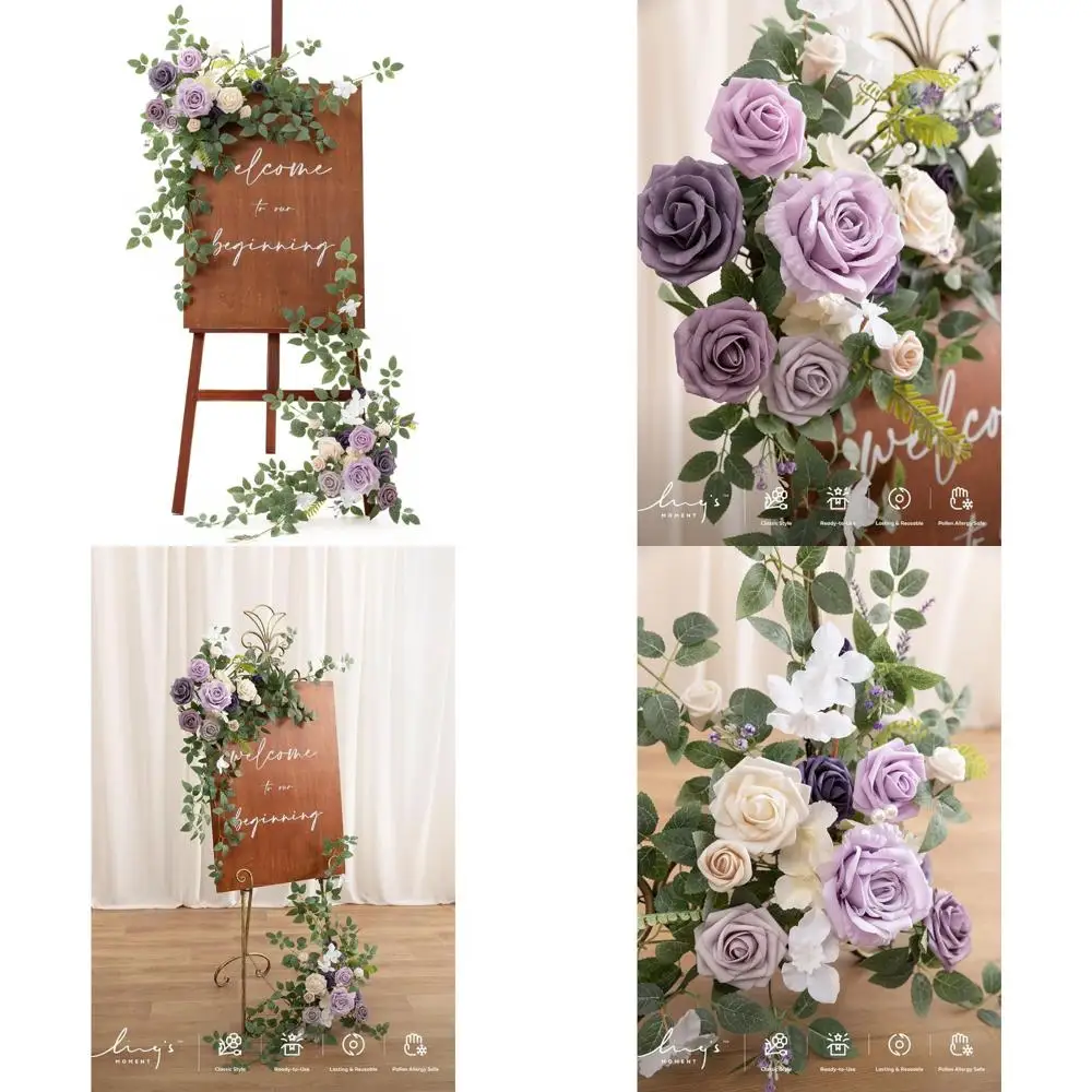 Momento de Ling, 2 uds., guirnalda de flores de boda, decoraciones de arco de botín Floral Artificial, arreglos verdes, ceremonia Lila y oro R