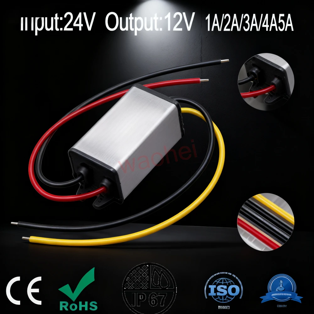 

24V to 12V 1A 2A 3A 4A 5A DC to DC Buck Step Down Converters Voltage Regulator Car Power Supply Aluminum Waterproof Module