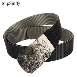 SupSindy Man Double-sided Nylon Belt Eagle Rotate Metal Automatic Buckle Canvas Belts for Men Jeans Waistband Bicolor Male Strap