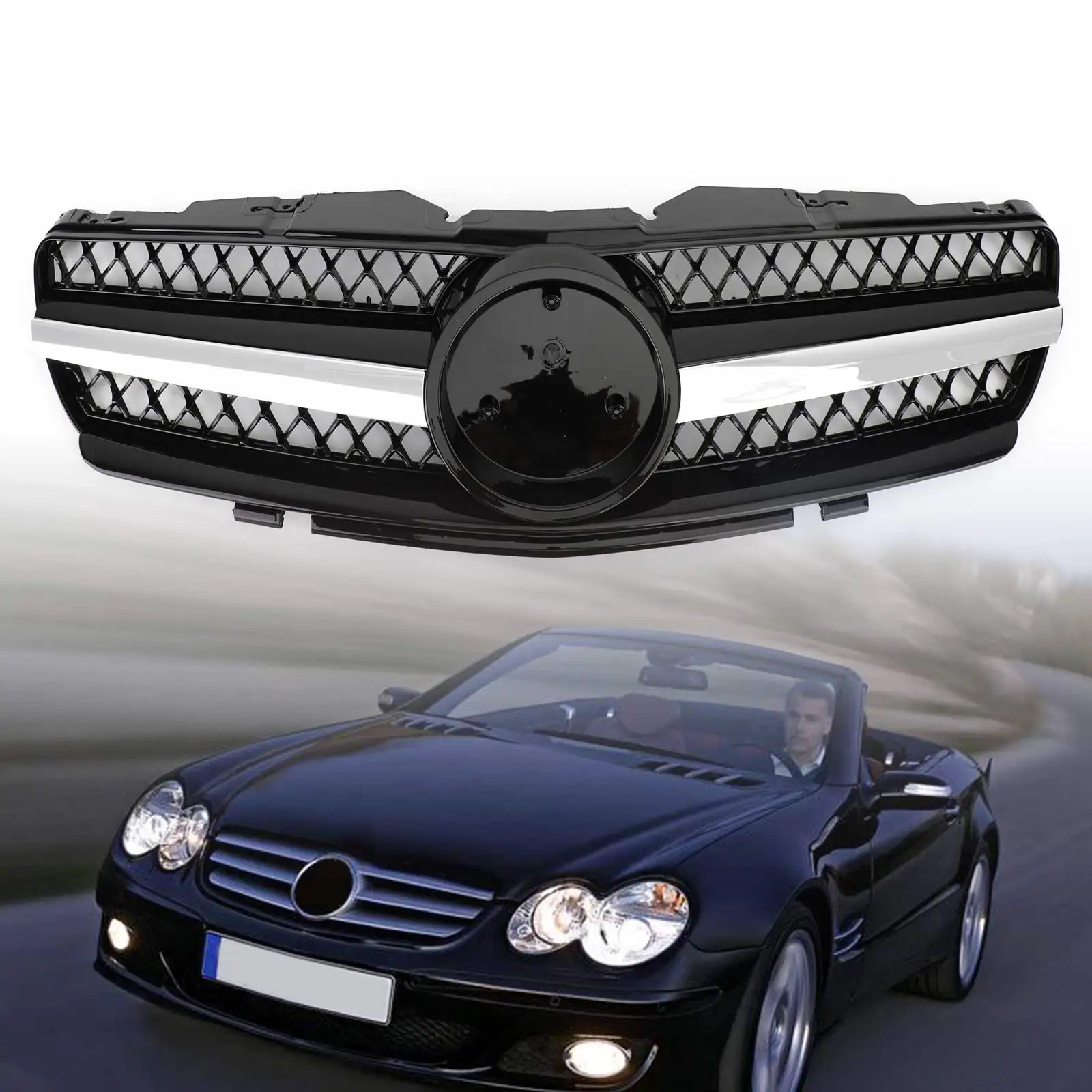 Artudatech Front Bumper Grill Grille Fit Mercedes R230 SL500 SL600 2003-2006 1 Fin Star