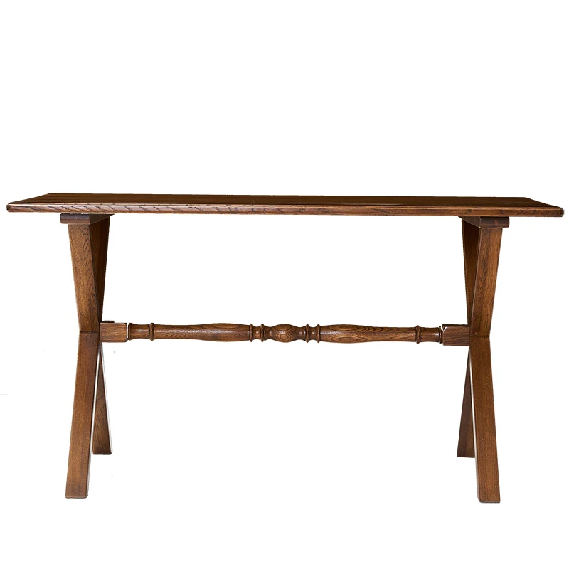American all-solid wood dining table, rectangular 4-person retro dining table, restaurant 6-person household dining table