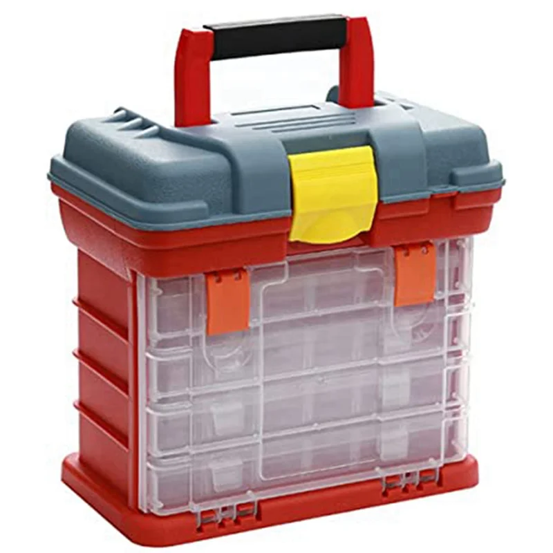 

Detachable Toolbox with 4 Layers and 72 Compartments Can Place Screws, Nuts and Wrenches Capacity Stool Carrying Handle