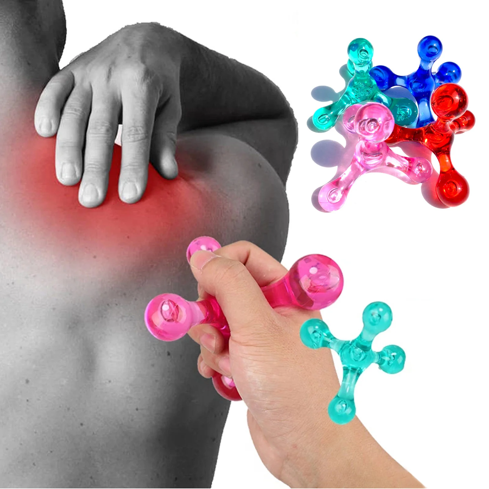 Manual Massager Full Body Deep Tissue Trigger Point Massage Tool 4 Balls Mini Massager Arm Neck Back Leg Head Foot Relaxation